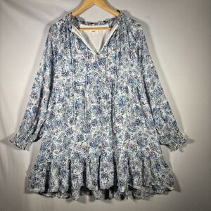Suncoo Paris Floral Carole Mini Dress Sz Large Boho Chic Cottage Tie Neck Ruffle
